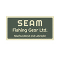 Logo of SEAM Fishing Gear Ltd. sticker on a green background (global)