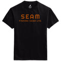 Black t-shirt with 'SEAM FISHING GEAR LTD. orange logo (global)