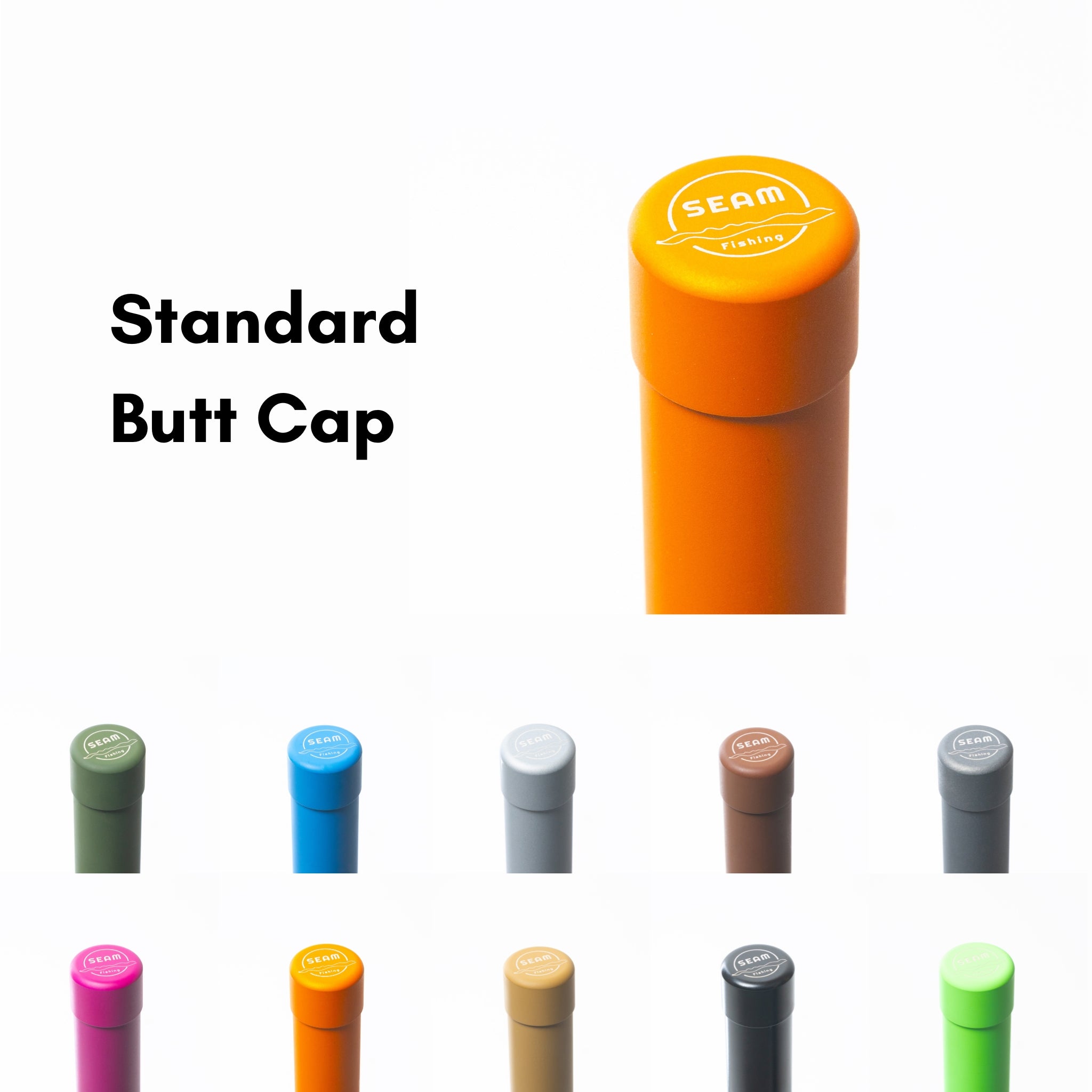 Collection of colorful butt caps with 'SEAM' branding (global)